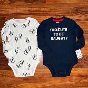 NEW Oshkosh Christmas Holiday Long Sleeve Baby Onesies 12-18 Months